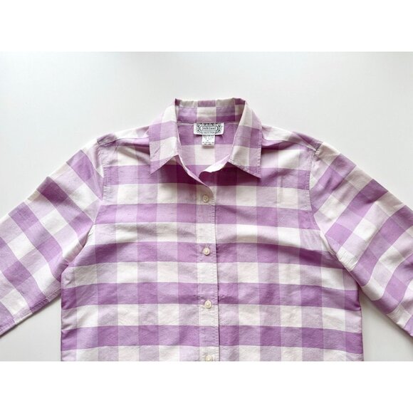 Vintage 90's SILKLAND Purple White Silk Buffalo Check Button Down Shirt, Size M - Picture 7 of 12